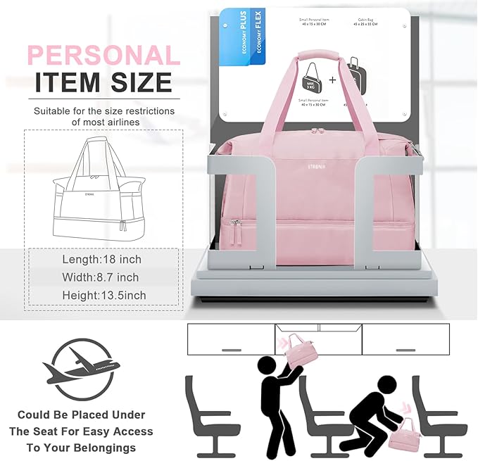 ETRONIK Gym Bag for Women, 45L Carry On Travel Duffel Bag with Shoes Compartment, Weekender Overnight Bag with Wet Pocket & USB Charging Port for Women, Travel, Gym, Weekend, Large Size (Beige)