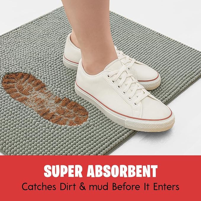 MudGuard Mat™ Dog Door Mat for Muddy Paws, Super Absorbent Microfiber, Non-Slip Indoor Mat, Quick Dry Chenille Mud Mat for Dogs & Entryway, Washable, Grey 36" x 60"