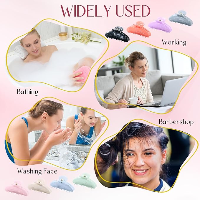 8 Pcs Large Acrylic Hair Claw Clips for Women Non-slip Strong Hold Jaw Clamps for Thick or Thin Hair (Marble,Variation Color)