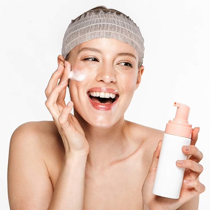 Chuangdi 100 Pieces Disposable Spa Headbands Soft Non-woven Facial Hair Band Elastic Facial Head Wraps Cloth Stretch Skin Care Makeup Sauna Washing Face Supplies for Women(White)