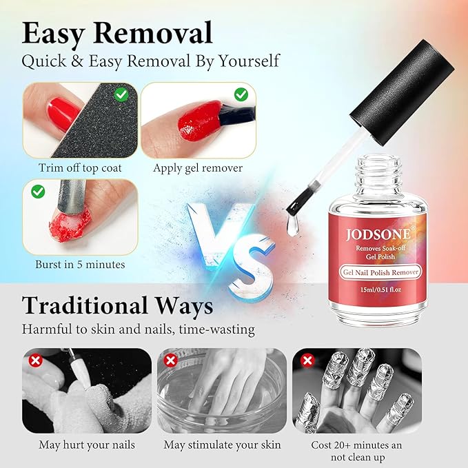 JODSONE Gel Nail Polish Remover Kit Set with 15ml Gel Nail Polish Remover,Cuticle Oil,Latex Tape,Cuticle Removers Liquid,Cuticles Trimmer,Removers Manicure Tool Set for Home Use,No Soaking Wrapping
