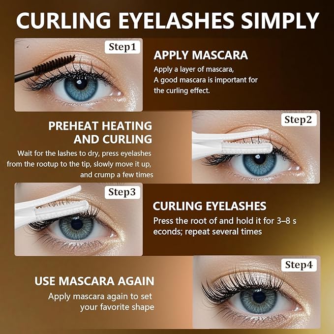 Heated Eyelash Curler - 2-in-1 Clip-Type Design, 3 Temperature Modes, USB Rechargeable Electric Eyelash Curler, Natural Curling 24H Long-Lasting Curl, Gift for Women & Girls, Beige