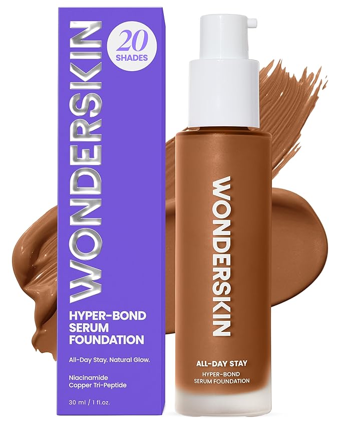 Wonderskin Hyper Bond All-Day Stay Serum Foundation – Waterproof, Transfer-Proof, 24HR Longwear Face Makeup with Niacinamide & Hyaluronic Acid – Lightweight, Natural Finish (Soul)