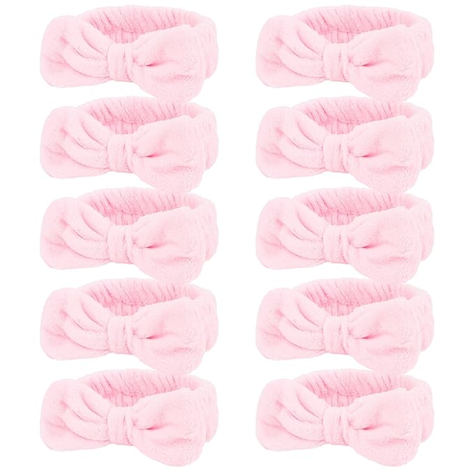 10 Pack Cute Pink Skincare Headbands Set for Women Girls Spa Headband for Washing Face Bulk Valentine’s Day Party Favor & Gift Set