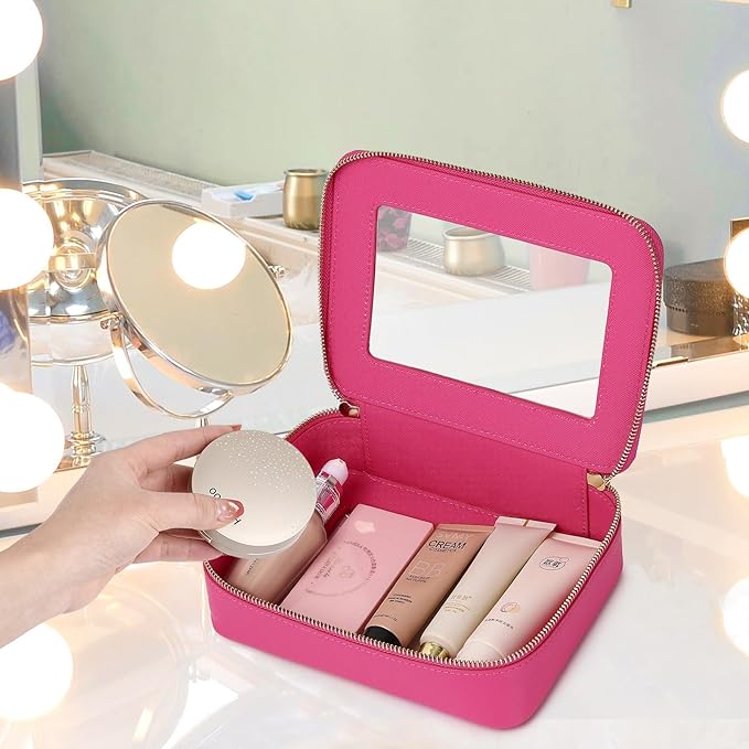 Clear Makeup Bag Set Travel Cosmetic Bag and Toiletry Bag Women's Purse Pouch Cosmetic Stroage Organizer Case with Zipper Car Essentials (Fuxia, M+Mini)