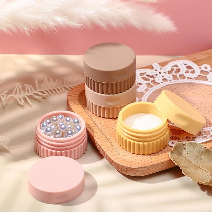 Maxcheck 4 Pcs Travel Containers for Toiletries 0.68 Oz/20 ml Small Silicone Cream Jar with Lid Mini Leakproof Lotion Jar Refillable Travel Cosmetic Container for Face Body Skin Cream (Classic Color)