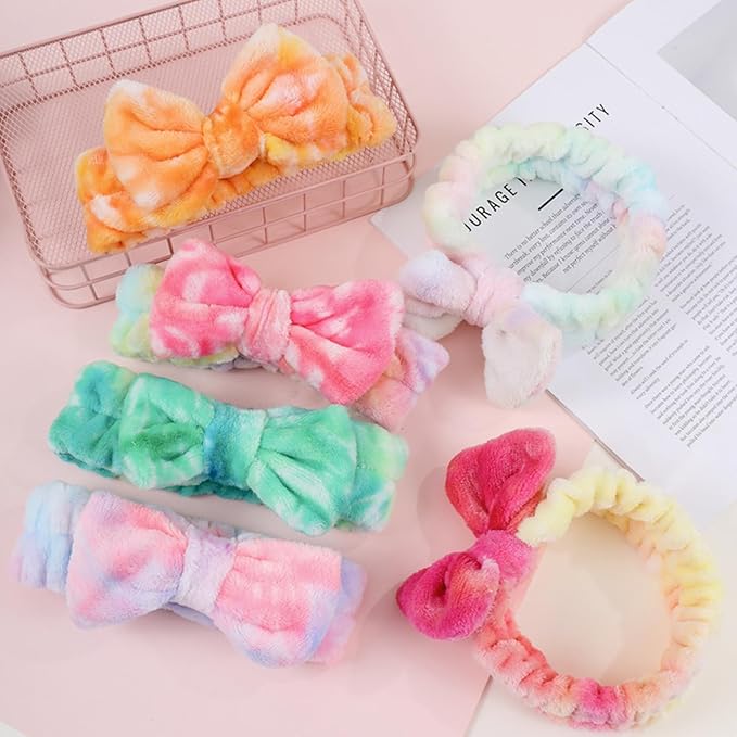 12pcs Spa Headband Soft Bowknot Spa Hair Band Coral Fleece Headband Makeup Headbands for Face Washing Skin Care Shower Yoga Headwraps for Women Girls (Pattern K)