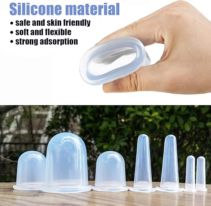 MAFLY Silicone Cupping Therapy Set - Facial Cupping Set - Face and Body Cupping Massager - Vacuum Suction Cups - Anti-Cellulite Cup - Amazing Cellulite Remover Home Use 7PACK