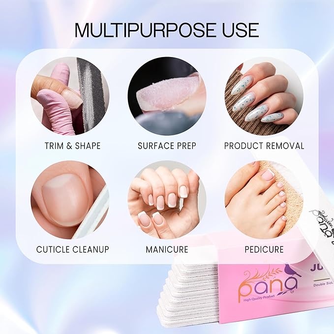 10PCS Jumbo Size PANA Professional Double Sided Nail Files - White, 100/180 Grit - Emery Board Nail Buffering File Manicure Pedicure Nail Polisher Washable