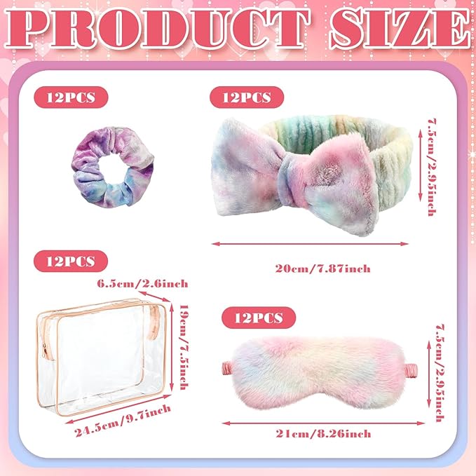 Kajaia 48 Pcs Sleepover Party Supplies for Girls Spa Part Favor Slumber Party Supplies for Women Headband Eye Mask Hair Scrunchies Toiletry Bag