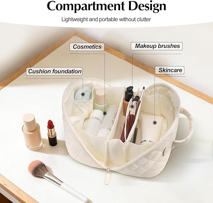 Makeup Bag, Quilted Makeup Bag, Puffy Travel Make up Bags, Cosmetic Organizer Bag, Waterproof Toiletry Bag for Women