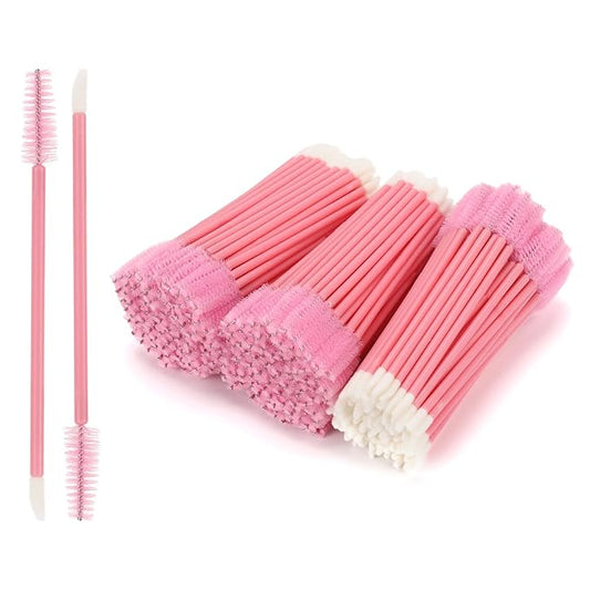 300 Pcs Disposable Mascara Wands Dual Ended Eyelash Brush Lip Brush, Lipstick Applicator Eyebrow Spoolies for Eyelash Extensions, Portable Makeup Brush for Eyebrow, Lip - Pink