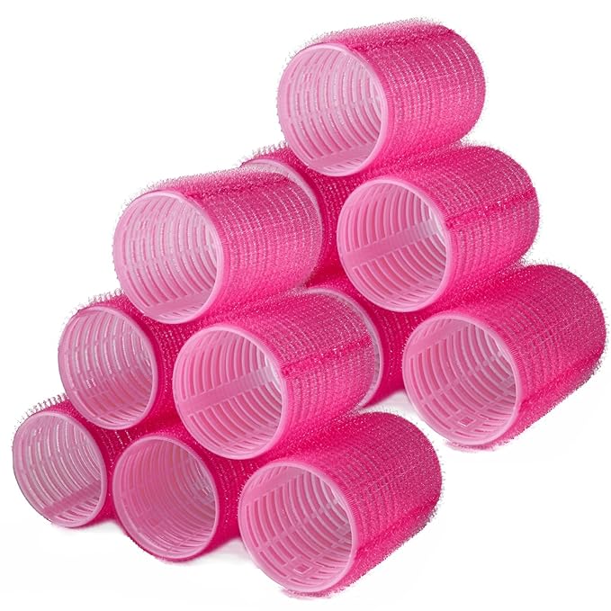 Hair Rollers, 12 Pack Self Grip Salon Hairdressing Curlers, DIY Curly Hairstyle, Large Rollers 1.57In Rose Red