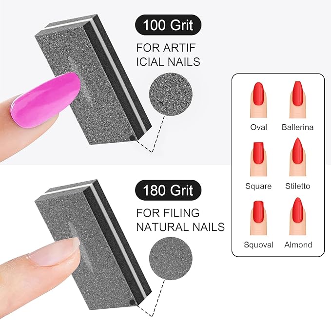Diesisa Buffer Block Nail File, 100/180 Grit Sponge Nail Buffers for Acrylic Nails, Nails Buffer, Mini Buffing Block Double Sided for Manicure Tools 60 Count - Black