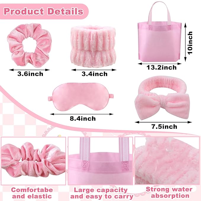 48 Pcs Sleepover Supplies for Girls Skincare Headband and Wristband Set Eye Mask Hair Scrunchie Tote Bag Spa Party Supplies Sleeping Stuff Accessories for Slumber Spa Party Favors Gift