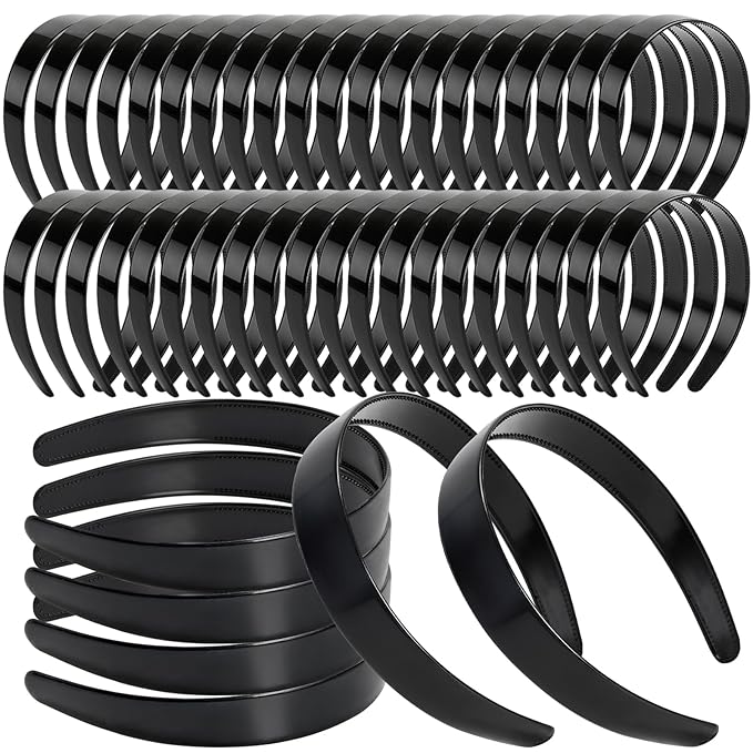 SOUJOY 40 Pcs Black Plastic Headbands, 1 Inch Plain Headbands for Crafts, Headband with Teeth for Women Girls, DIY hair accessories for Halloween Christmas Holiday Party Celebration