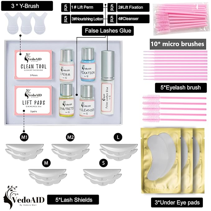 2025 VedoAID New Upgraded EyeLash Lift Kit Eyelash Extension Kit Eyelash Perm Kit, Eyelash Lifting & Eyelash Curling Includes Eye Shields, Pads, Accessories, Easy for Beginner,Achieve Salon-Quality