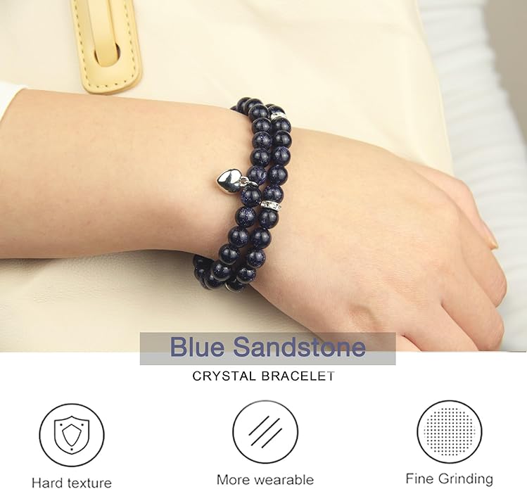 2Pcs Healing Crystal Bracelets for Women Handmade Beaded Bracelet Healing Prayers Crystal 8mm Natural Stone Beads Bracelet Stress Relief Get Well Soon Gifts