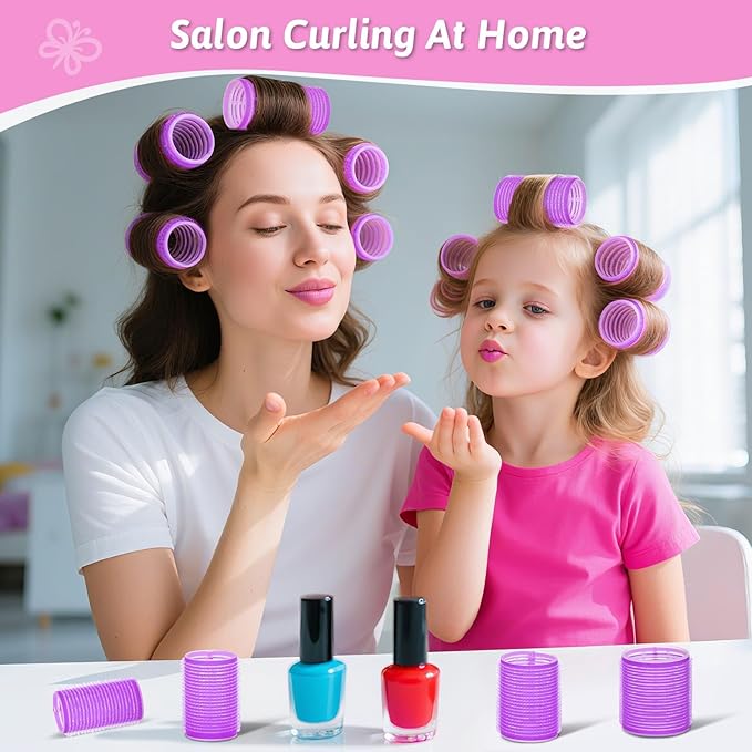 50 Pcs Rollers Hair Curlers Set with 24Pcs Self Grip Hair Rollers 4 Sizes and 24 Pcs Clips for Blowout Look Long Medium Short Thick Hair Volume