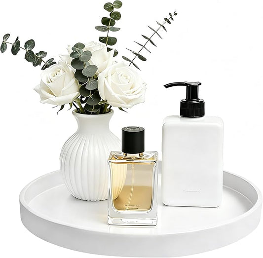 2 Pack 9" Bathroom and Vanity Tray, ABS Bathroom Counter Organizer， Coffee Table Decor for Perfume, Candles, Keys &More. Kitchen Countertop Organizer, Decorative Tray Soap Holder, White