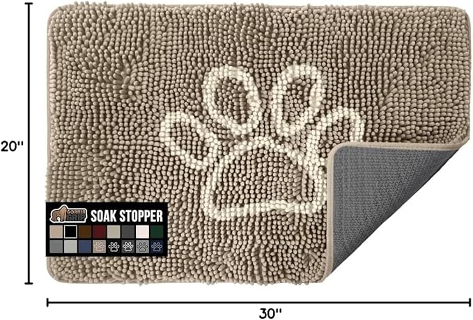 GORILLA GRIP SoakSTOPPER Dog Door Mat, 30x20 Machine Washable Rug Absorbent Doormat Captures Moisture Mud Dirt, Quick Dry Soft Chenille Entryway Rugs Indoor Entrance Mats for Dog Paws, Beige Ivory