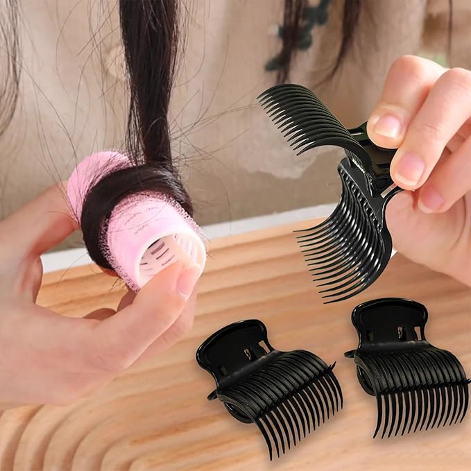 18pcs Hot Roller Clips Hair Curler Claw Clips Replacement Hair Section Styling(Black)