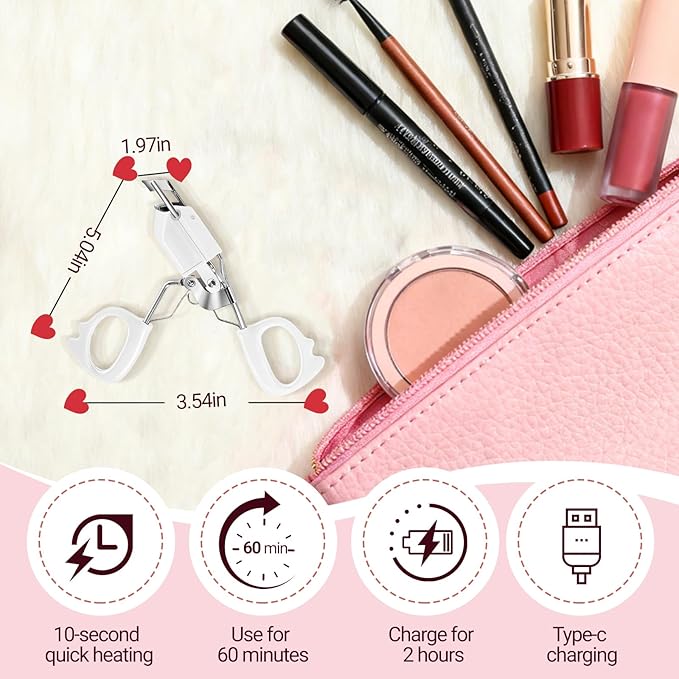Heated Eyelash Curler Electric Eyelash Curlers 8s Fast Heating Lash Curler Safe Anti-Burn Lash Curler Intelligent Temp Control rizador de pestañas for 24H Long Lasting Curls (White)