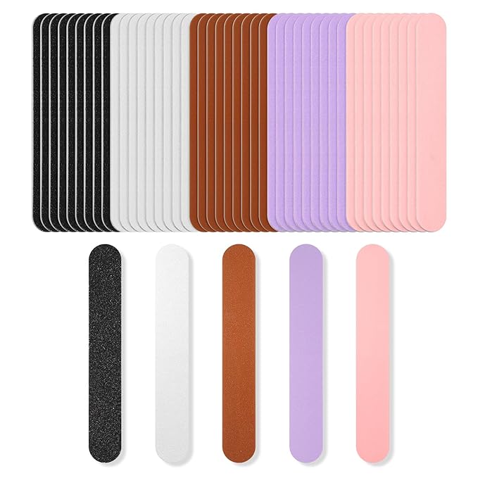 Makartt Mini Nail Files - 100/180 Grit Emery Boards for Nails, 50 Pcs Disposable Doubled Sided Coarse & Fine Bulk Manicure Kit Home Salon Use(Black White Pink Purple Brown)