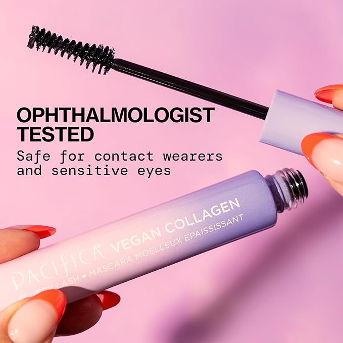 Pacifica Vegan Collagen Fluffy Lash Mascara – Black Thickening & Lengthening Mascara with Plant Fibers, Full Fluffy Lashes, Vegan & Cruelty-Free, 0.24 oz