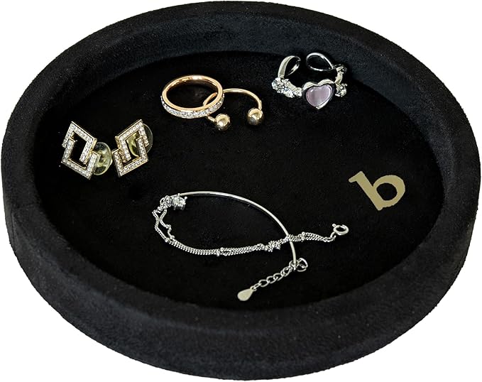 COLLECTIVE HOME - Velvet Jewelry Tray, 6" Monogrammed Jewelry Dish, Smooth Velour Display Dish for Rings, Earrings, Necklaces, Makeup, Personalized Gifts for Women (Black-b)