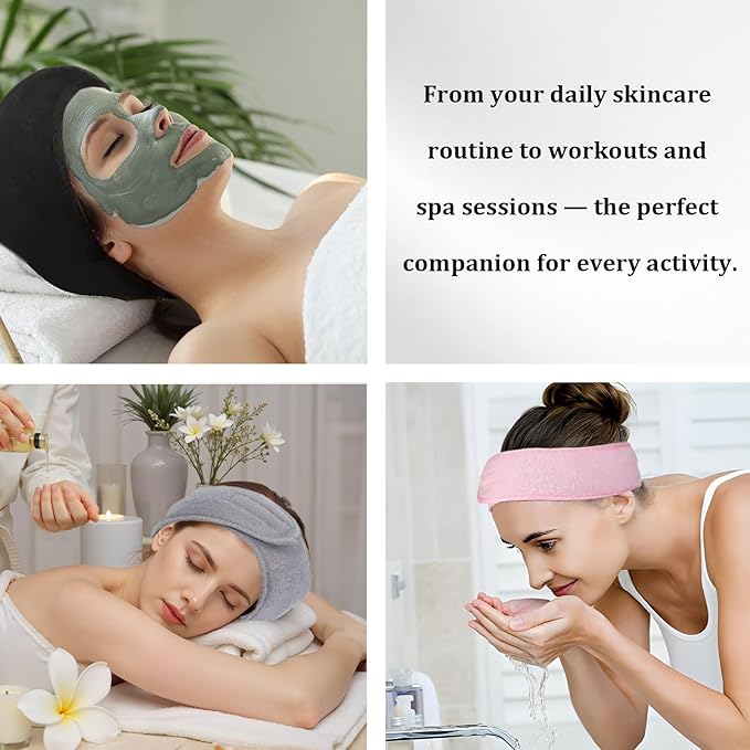4 Pack Adjustable Makeup Headbands – Non-Slip Spa & Facial Hair Wrap, Washable Headband for Shower, Yoga, Gym, Salon & Home Use (Fits All),HZFD-BC