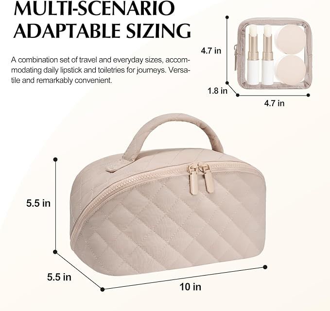 Makeup Bag, Quilted Makeup Bag, Puffy Travel Make up Bags, Cosmetic Organizer Bag, Waterproof Toiletry Bag for Women