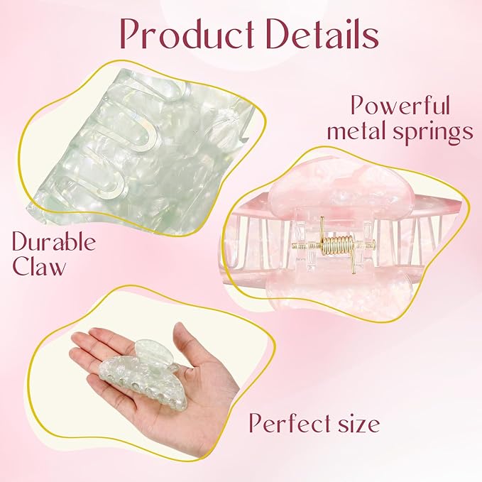 8 Pcs Large Acrylic Hair Claw Clips for Women Non-slip Strong Hold Jaw Clamps for Thick Thin Hair(French,Saturated Color)