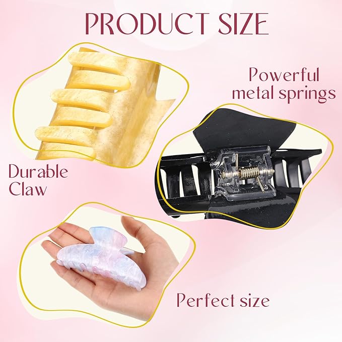 8 Pcs Large Acrylic Hair Claw Clips for Women Non-slip Strong Hold Jaw Clamps for Thick Thin Hair(French,Starry Sky Color)