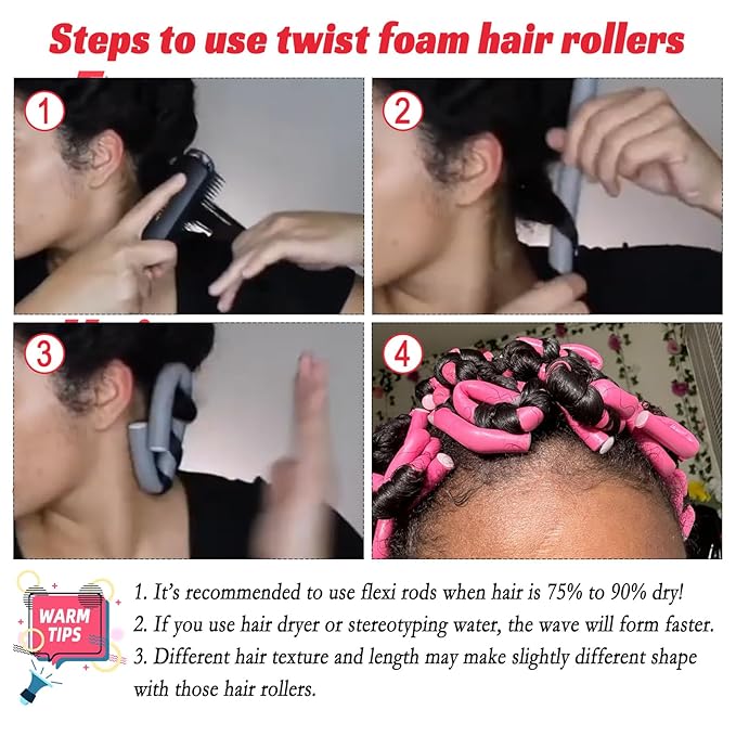 Royota Heatless Curling Rod, Soft Skinny Small Flexi Rod 9.45" 30 Pieces Flexible Twist Foam Tight Curl Hair Roller for Women Girls Long Short Hair (0.31" Diameter, Pink)