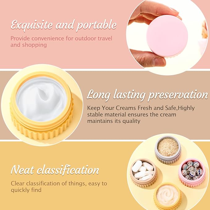 Maxcheck 8 Pcs Travel Containers for Toiletries 0.68 Oz/20 ml Small Silicone Cream Jar with Lid Mini Leakproof Lotion Jar Refillable Travel Cosmetic Container for Face Body Skin Cream (Novel Color)