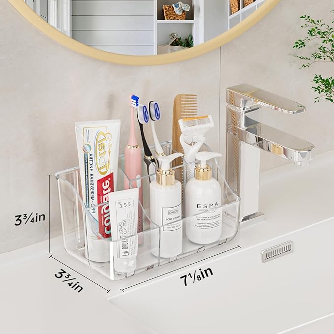 2-Pack Clear Wall-Mounted Toothbrush Holders for Bathroom Organizers and Storage, Tooth Brush & Toothpaste Holder for Countertop or Wall