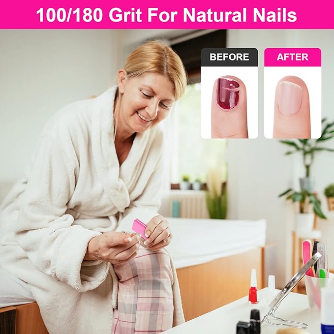 Diesisa Buffer Block Nail File, 100/180 Grit Sponge Nail Buffers for Acrylic Nails, Mini Buffing Block Double Sided for Manicure Tools 30 Count - Pink