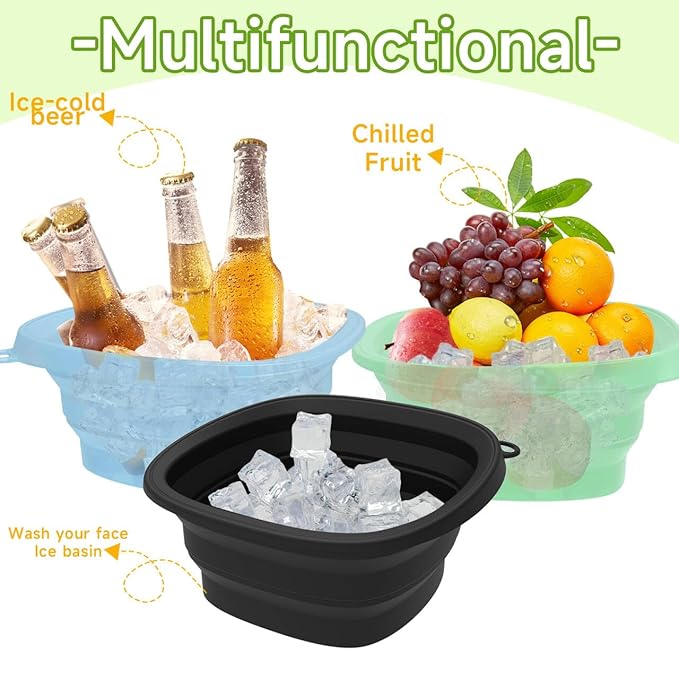 Face Bowl for Ice with Built-in IceTray,Collapsible Silicone Face Ice Bowl – Cold Plunge Therapy for Skin Tightening & Facial Treatment– Portable Spa Tool for Home & Travel（Black)