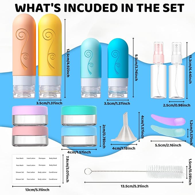 vodvob 16 Pack Travel Bottles Set for Toiletries, TSA Approved Travel Containers Leak Proof Silicone Squeezable Travel Accessories 2oz 3oz for Shampoo Conditioner Lotion Body Wash (BPA Free) (Orange)