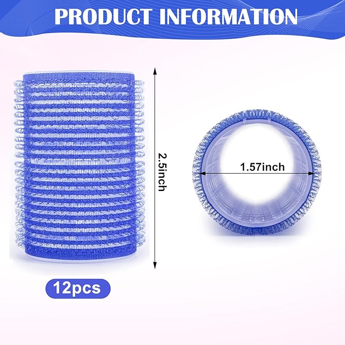Hair Rollers, 12 Pack Self Grip Hair Curlers Rollers for Long Hair, DIY Curly Hairstyle, Colors May Vary, Large