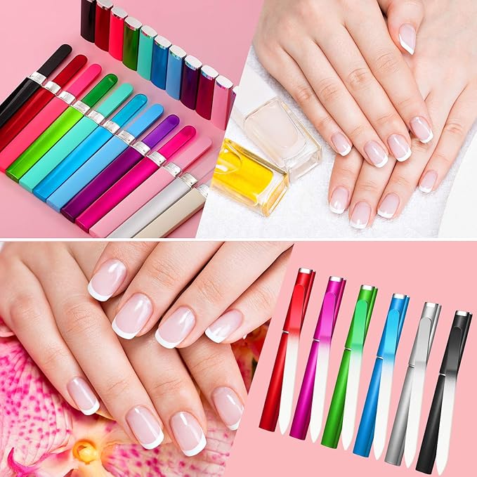 Mudder 12 Pieces Glass Nail Files for Natural Crystal Double Sided Finger Nail Files with Cases for Manicure Women Care(Assorted Color)