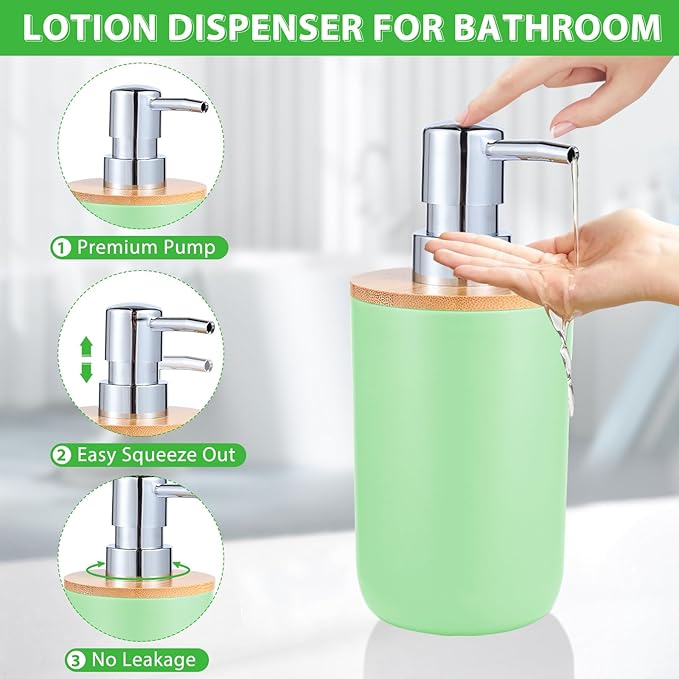iMucci Bathroom Accessories Set 5Piece Green Bathroom Sets, Toothbrush Holder, Toothbrush Cup, Soap Dispenser, Soap Dish and Qtip Holder Bathroom Decor