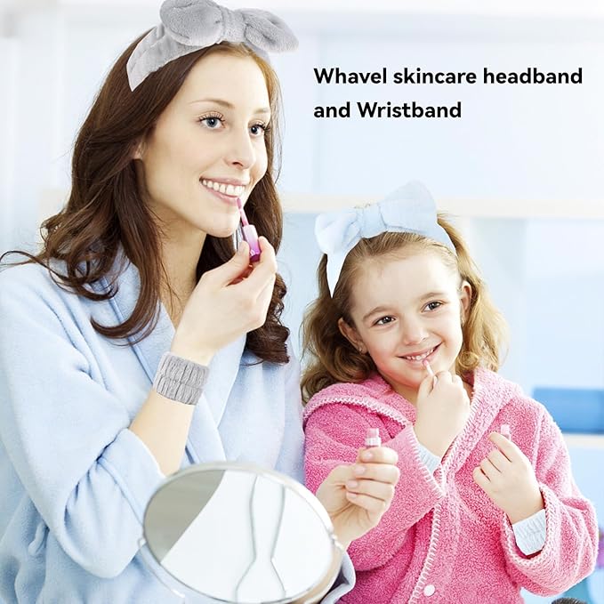 WHAVEL 6PCS Spa Headband and Wristbands Set, Face Wash Headband Wrist Bands for Washing Face Skincare Makeup Hair Band Skin Care Accessories Tools，Blue&Gray