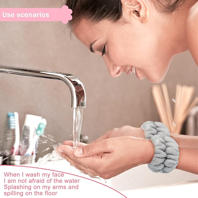 2pcs Wrist Bands for Washing Face, Microfiber Face Washing Wristbands, Arm Wrist Towels, Spa Face Wash Wristbands, Stretchy Absorbent Wash Band for Woman Children