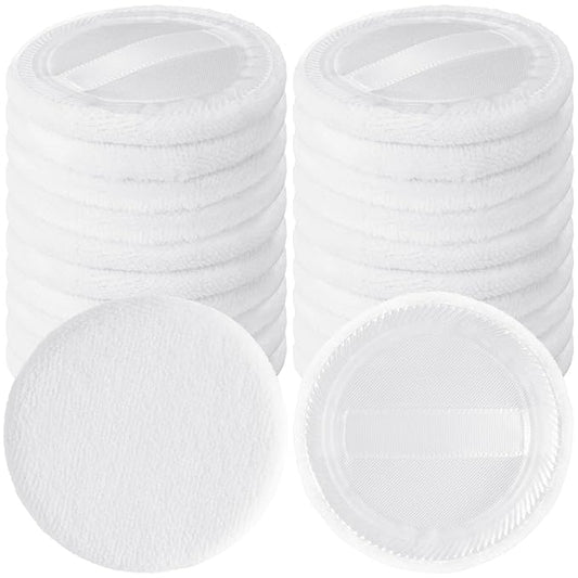 25 Pack 60mm Round Powder Puffs for Foundation Makeup Applicators, Soft Cotton Skin-Friendly Face Powder Sponge Velour Velet Puffs Pads for Cream Cosmetics- White