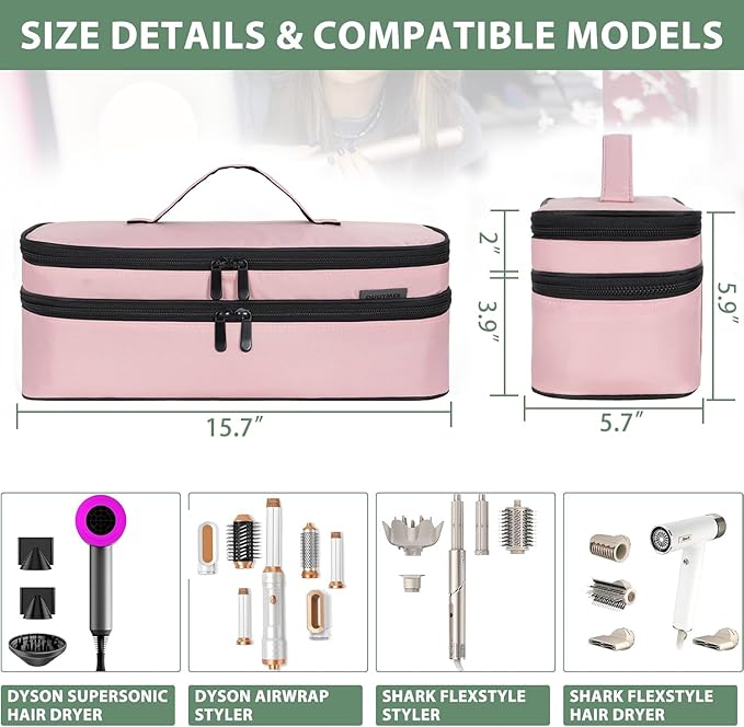 Double Layer Travel Carrying Case Compatible with Shark Flexstyle, Storage Case for Revlon One-Step Hair Dryer and Volumizer Hot Air Brush Portable Organizer Bag for Dyson Airwrap Styler