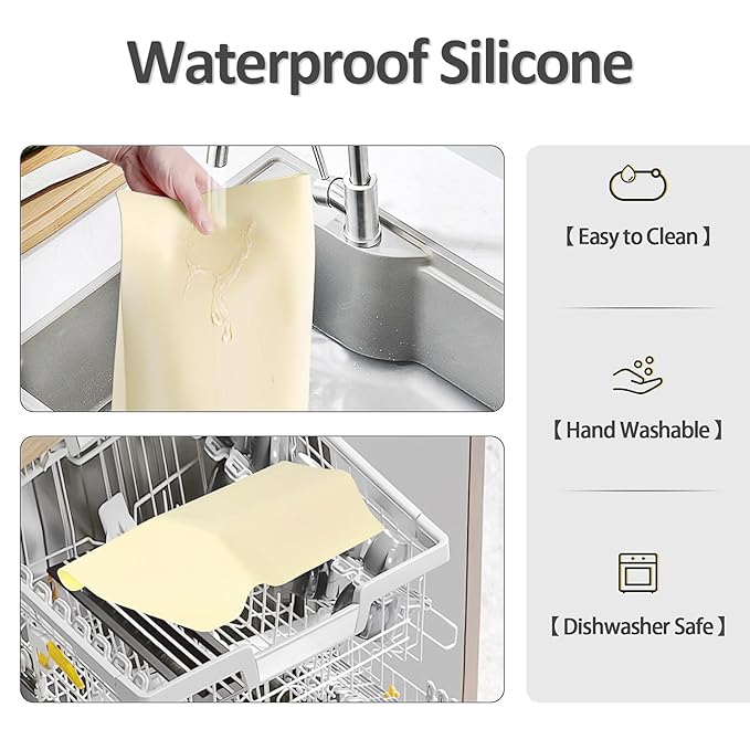 Silicone Makeup Mat for Vanity, 15.7" x 11.8" Heat Resistant Vanity Mat, Easy to Clean & Waterproof, Portable Makeup Accessories for Use While Traveling (Light Yellow)