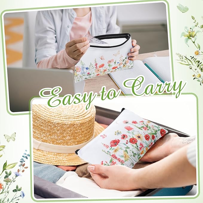 Reginary 20 Pieces Cosmetic Bag for Women, Roomy Makeup Bags with Zipper Toiletry Bag Pouch Travel Accessory Organizer Gifts, 7 x 4.3 Inches (Flowers)