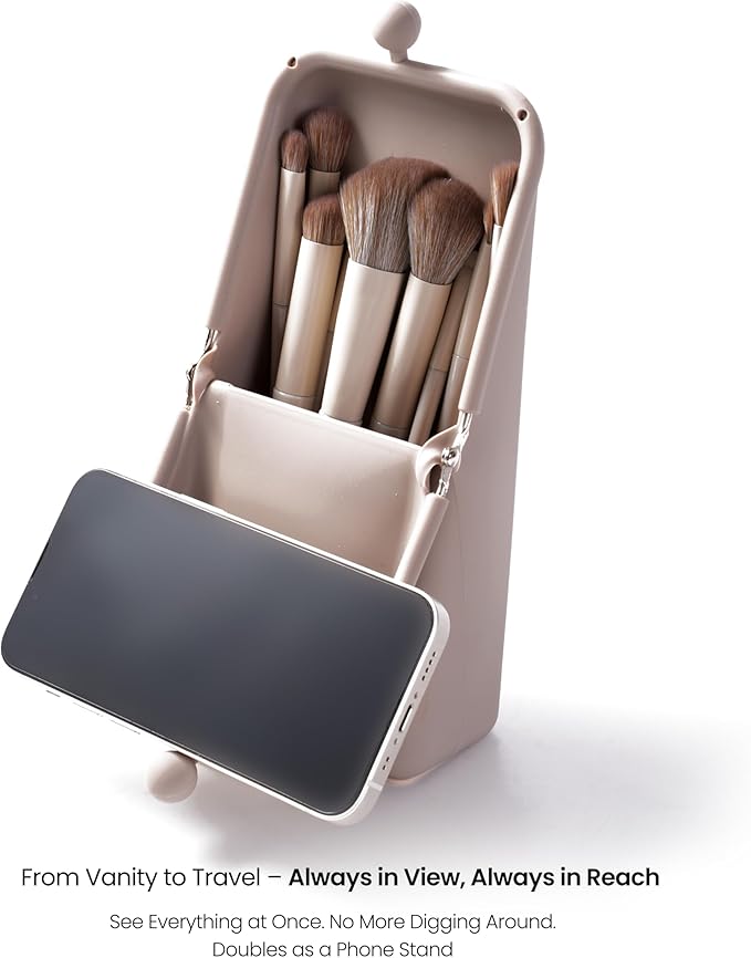 APT 1101 Makeup Brush Holder Travel Cosmetic Bag with Suction Base, Portable Cosmetic Organizer for Travel & Home, Organizer for Brushes, Beauty Tools & Accessories